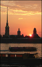 The midnight sun behind the Peter and Paul Fortress on the Neva River, St Petersburg. Picture / Jim Eagles The midnight sun behind the Peter and Paul Fortress on the Neva River, St Petersburg. Picture / Jim Eagles